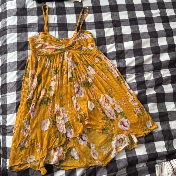 FREE PEOPLE Tunic MIRAGE Convertible Top Dress Floral Hi Lo Smocked Mustard - Picture 3 of 9